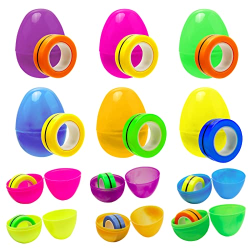 AHEYE Prefilled Easter Eggs of 12 Pack Magnetic Fidget Rings,Easter Basket Stuffer for Kids Boys Girls Toddlers Easter Basket Stuffers Gifts Egg Fillers Party Favors