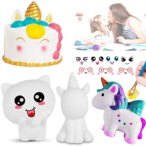 Paint Your Own Squishy Sensory Toys, 4 DIY Squishy Slow Rising Relieves Stress and Anxiety Fidget Toy for Children Adults, 3D Blank Arts& Crafts Squishies DIY Dessert & Animal Squishy Painting Toys