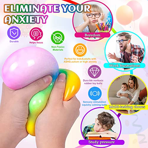 Squishy Stress Balls for Kids Fidget Toys - 6 Pack Sensory Stress Balls Set Rainbow Mesh Squishy Ball Water Bead Nedoh Needohball Stress Balls Bulk Squeeze Ball for Autism ADHD