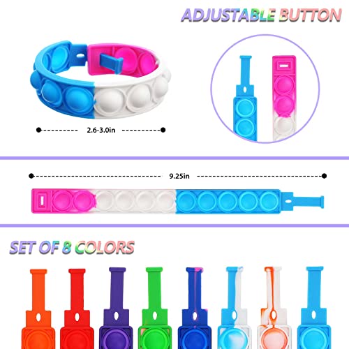 OUTMONLY Pop It Bracelets,16 PCS Pop Sensory Fidget Toys Bracelet, Multicolor Wearable Push Popping Bubble Sensory Toy Stress Relief Finger Press Silicone Adjustable Wristband for Kids and Adults