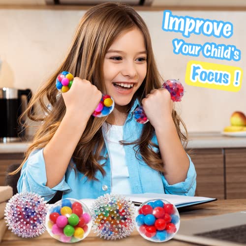 Stress Balls for Kids and Adults 4 squishies Balls Water Bead Stress Balls Sensory Ball Squeezing Ball Squishies Toys Set for Anxiety Autism ADHD and More