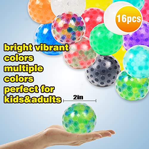 YAOJITOY 16Pack Sensory Stress Balls Set, Squishy Squeeze Balls Filled with Stress Balls, Alleviate Anxiety, Tension and Improve Focus, Fidget Stress Toys for Autism & ADD/ADHD (A-16)