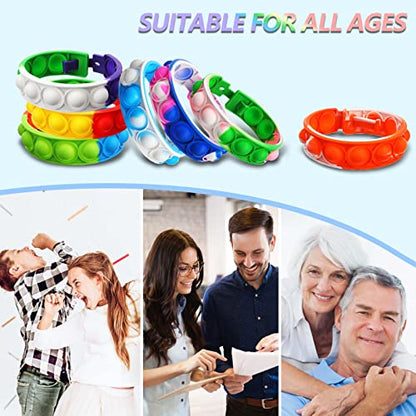 OUTMONLY Pop It Bracelets,16 PCS Pop Sensory Fidget Toys Bracelet, Multicolor Wearable Push Popping Bubble Sensory Toy Stress Relief Finger Press Silicone Adjustable Wristband for Kids and Adults