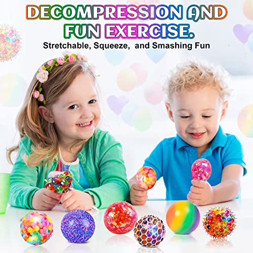 Squishy Stress Balls for Kids Fidget Toys - 6 Pack Sensory Stress Balls Set Rainbow Mesh Squishy Ball Water Bead Nedoh Needohball Stress Balls Bulk Squeeze Ball for Autism ADHD