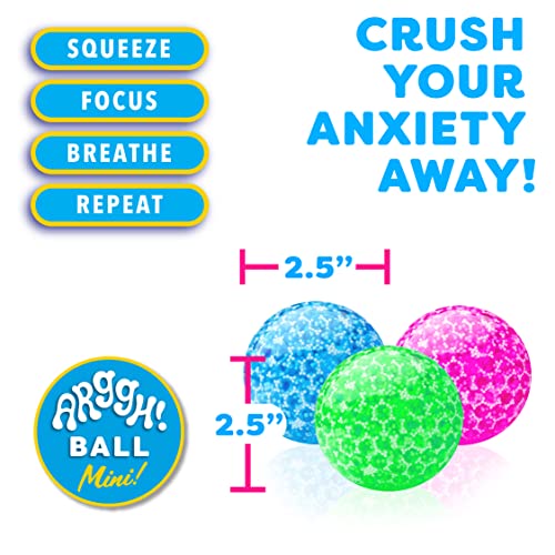 Power Your Fun Arggh Mini Beaded Stress Balls for Kids and Adults - 3pk Squishy Water Bead Filled Anti Stress Ball Fidget Toys, Sensory Stress and Anxiety Relief Squeeze Toys (Pink, Blue, Green)