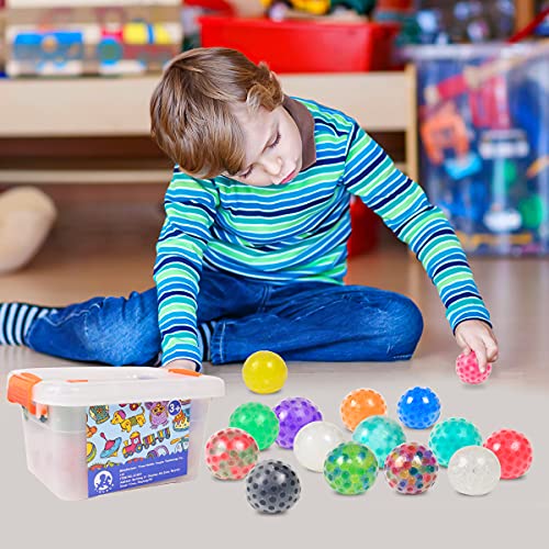 YAOJITOY 16Pack Sensory Stress Balls Set, Squishy Squeeze Balls Filled with Stress Balls, Alleviate Anxiety, Tension and Improve Focus, Fidget Stress Toys for Autism & ADD/ADHD (A-16)