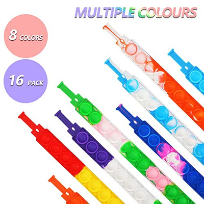 OUTMONLY Pop It Bracelets,16 PCS Pop Sensory Fidget Toys Bracelet, Multicolor Wearable Push Popping Bubble Sensory Toy Stress Relief Finger Press Silicone Adjustable Wristband for Kids and Adults