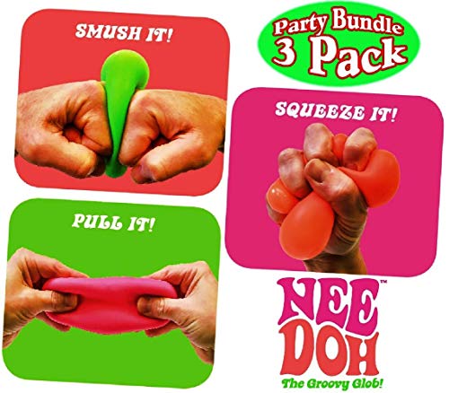 Schylling NeeDoh Cool Cats The Groovy Glob! Squishy, Squeezy, Stretchy Stress Balls Green, Orange & Pink Complete Gift Set Party Bundle - 3 Pack