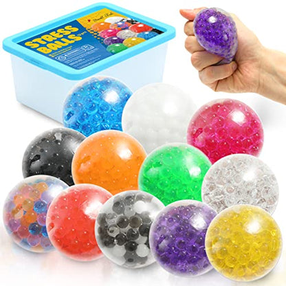 Small Fish Sensory Stress Ball Set for Kids and Adults, 12 Pack Stress Relief Fidget Balls Filled with Water Beads to Relax, Decompress, and Focus, Squishy Toys for Children with Autism, and ADHD