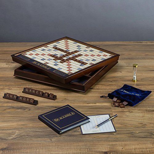 Scrabble Deluxe Edition with Rotating Wooden Game Board