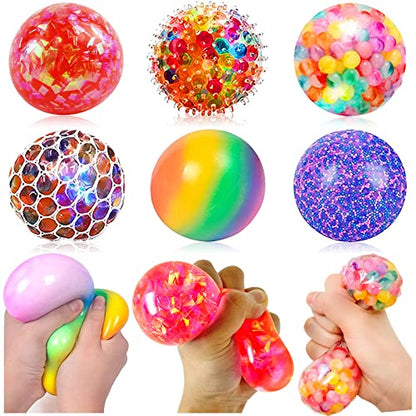 Squishy Stress Balls for Kids Fidget Toys - 6 Pack Sensory Stress Balls Set Rainbow Mesh Squishy Ball Water Bead Nedoh Needohball Stress Balls Bulk Squeeze Ball for Autism ADHD