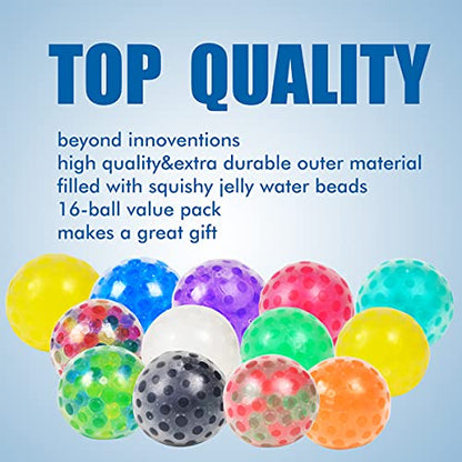 YAOJITOY 16Pack Sensory Stress Balls Set, Squishy Squeeze Balls Filled with Stress Balls, Alleviate Anxiety, Tension and Improve Focus, Fidget Stress Toys for Autism & ADD/ADHD (A-16)