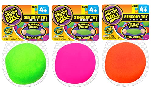 JA-RU Stretchy Ball (Pack of 3) The Original Dough Ball Fidget Toy Pack Stretchy Squishy Toys Bouncy Ball Set for Kids and Adults Soft Bounce Stress Ball Therapy Ball Doh Pull and Stretch 401-3C