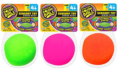 JA-RU Stretchy Ball (Pack of 3) The Original Dough Ball Fidget Toy Pack Stretchy Squishy Toys Bouncy Ball Set for Kids and Adults Soft Bounce Stress Ball Therapy Ball Doh Pull and Stretch 401-3C