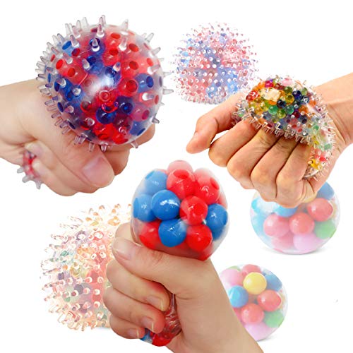 Stress Balls for Kids and Adults 4 squishies Balls Water Bead Stress Balls Sensory Ball Squeezing Ball Squishies Toys Set for Anxiety Autism ADHD and More