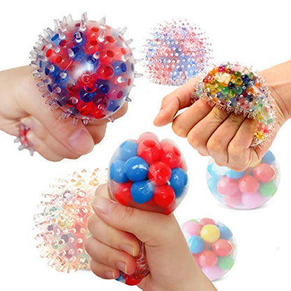 Stress Balls for Kids and Adults 4 squishies Balls Water Bead Stress Balls Sensory Ball Squeezing Ball Squishies Toys Set for Anxiety Autism ADHD and More