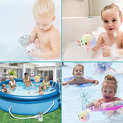 Learning Curve Baby Bath Toys, Light Up Whale Bath Toys with LED Light Spray Water Bath Toys for Toddlers Infant Kids Boys Girls Induction Sprinkler Bathtub Toys Shower Pool Bathroom Toy White