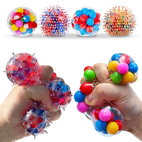 Stress Balls for Kids and Adults 4 squishies Balls Water Bead Stress Balls Sensory Ball Squeezing Ball Squishies Toys Set for Anxiety Autism ADHD and More