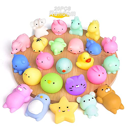 Mochi Squishy Toys 20PCS Party Favors for Kids Cat Dolphin Squishy Squeeze Stress Relief Toys Mini Mochi Kawaii Animal Party Novelty Toys Boy Girl Birthday Gift Random