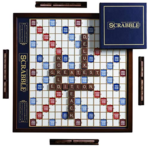 Scrabble Deluxe Edition with Rotating Wooden Game Board