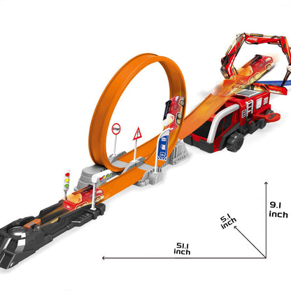 Children's Ejection Rail Car Multi-Ring Adventure Fire Truck Color-changing Alloy Car Inertial Track Toys