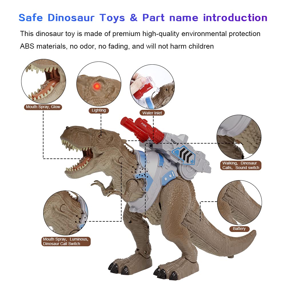 Remote Control Dinosaur Toys, Electronic Walking T-Rex Toy for Kids, React to Shooting, Projection Spray, Light Up Eyes, Roaring Sound, Realistic Tyrannosaurus Dragon RC Dinosaur for Boys Girls Age 3+