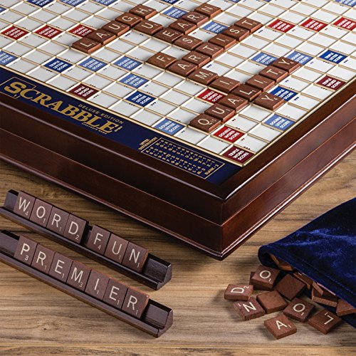 Scrabble Deluxe Edition with Rotating Wooden Game Board