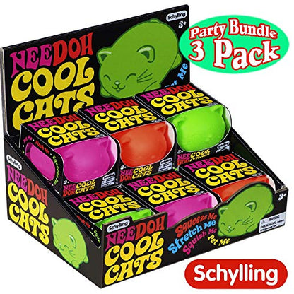 Schylling NeeDoh Cool Cats The Groovy Glob! Squishy, Squeezy, Stretchy Stress Balls Green, Orange & Pink Complete Gift Set Party Bundle - 3 Pack