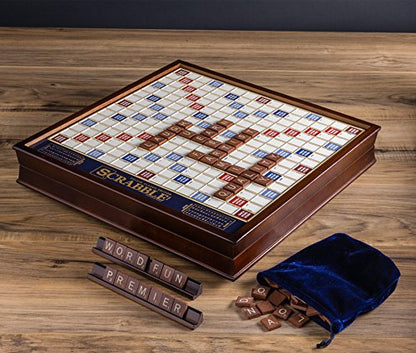 Scrabble Deluxe Edition with Rotating Wooden Game Board