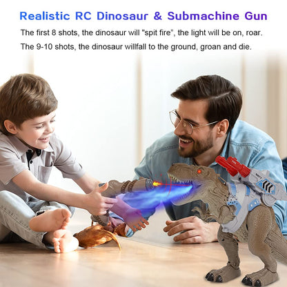 Remote Control Dinosaur Toys, Electronic Walking T-Rex Toy for Kids, React to Shooting, Projection Spray, Light Up Eyes, Roaring Sound, Realistic Tyrannosaurus Dragon RC Dinosaur for Boys Girls Age 3+