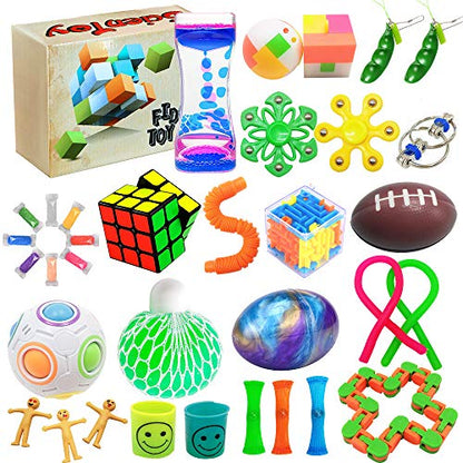 Scientoy Fidget Toy Set, 35 Pcs Sensory Toy for ADD, OCD, Autistic Children, Adults, Anxiety Autism to Stress Relief and Anti Anxiety with Motion Timer, Perfect for Classroom Reward with Gift Box