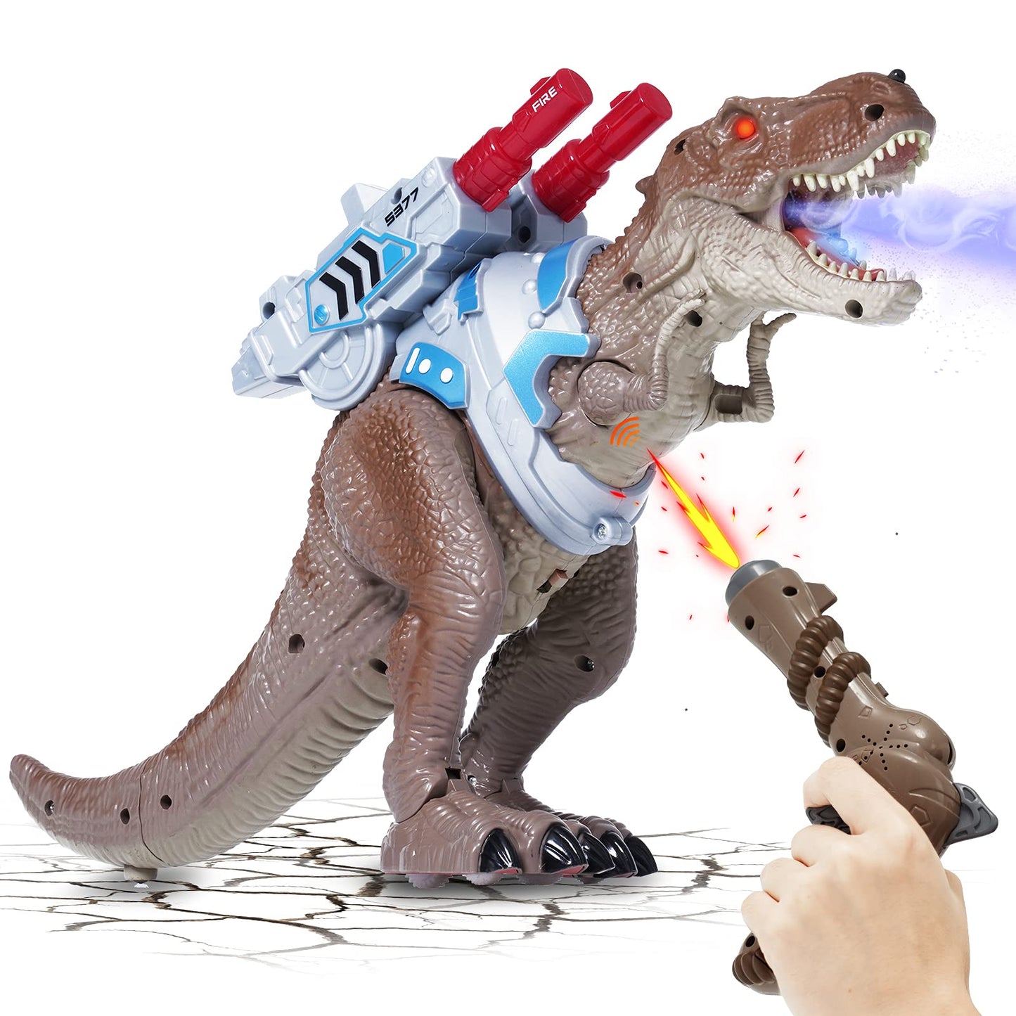 Remote Control Dinosaur Toys, Electronic Walking T-Rex Toy for Kids, React to Shooting, Projection Spray, Light Up Eyes, Roaring Sound, Realistic Tyrannosaurus Dragon RC Dinosaur for Boys Girls Age 3+