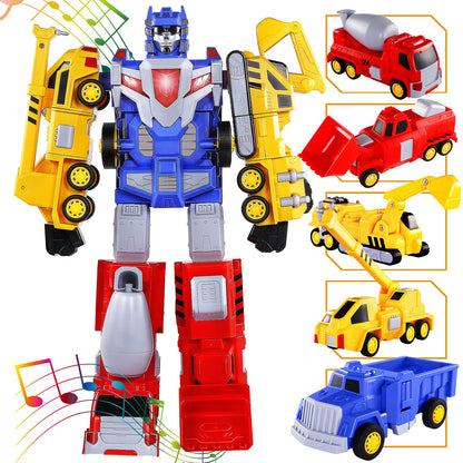 SNAEN Toys for 3 4 5 6 7 Year Old Boys - Construction Vehicles Transform Robot Kids Toys, STEM Building Toddler Toys for Kids Ages 4-8 w/ Pull-Back Toys, 5-in-1 Trucks Gifts for Boys Girls