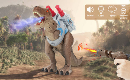 Remote Control Dinosaur Toys, Electronic Walking T-Rex Toy for Kids, React to Shooting, Projection Spray, Light Up Eyes, Roaring Sound, Realistic Tyrannosaurus Dragon RC Dinosaur for Boys Girls Age 3+