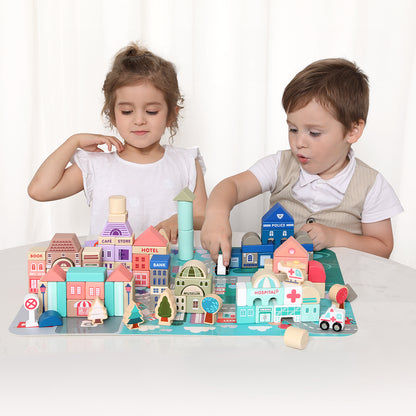 Wooden Building Blocks Set , City Construction Stacker Stacking Preschool Learning Educational Toys , Toddler Toys for 3+ Year Old Boy and Girl Gifts .