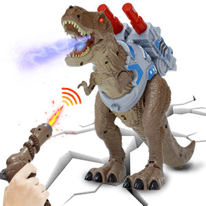 Remote Control Dinosaur Toys, Electronic Walking T-Rex Toy for Kids, React to Shooting, Projection Spray, Light Up Eyes, Roaring Sound, Realistic Tyrannosaurus Dragon RC Dinosaur for Boys Girls Age 3+