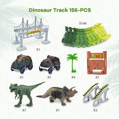 Dinosaur Toys,Create A Dinosaur World Road Race,Flexible Track Playset and 2 pcs Cool Dinosaur car for 3 4 5 6 Year & Up Old boy Girls Best Gift