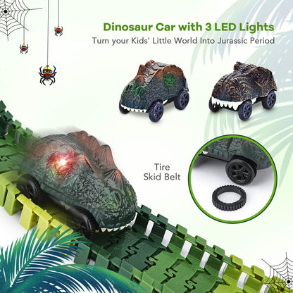 Dinosaur Toys,Create A Dinosaur World Road Race,Flexible Track Playset and 2 pcs Cool Dinosaur car for 3 4 5 6 Year & Up Old boy Girls Best Gift