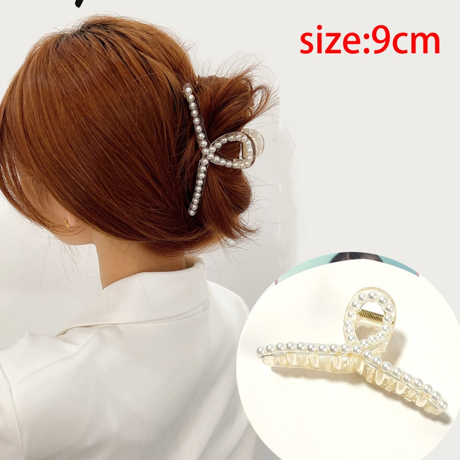 Haimeikang Acrylic Hair Claws Pearl Claw Clips For Woman Large Size Barrette Crab Ladies Fashion Hair Accessories