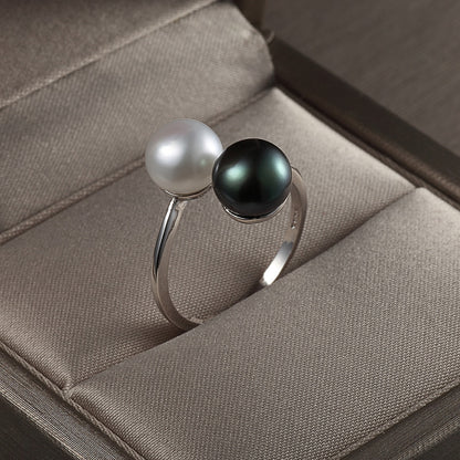 3 Colors Natural Freshwater Cultured Pearl Ring for Women Gifts Accesories Double Pearl Ring Gemstone Fashion Jewelry FEIGE