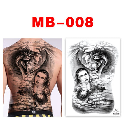 Big Temporary Tattoo Stickers Full Back Tiger Dragon Wolf Body Art Fake Tattoo Carp Waterproof Tattoo Men and Women