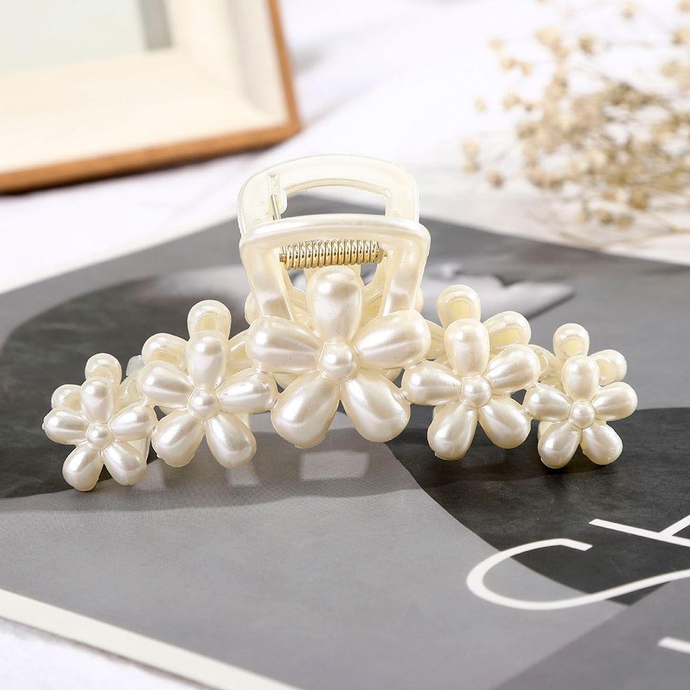 Haimeikang Acrylic Hair Claws Pearl Claw Clips For Woman Large Size Barrette Crab Ladies Fashion Hair Accessories