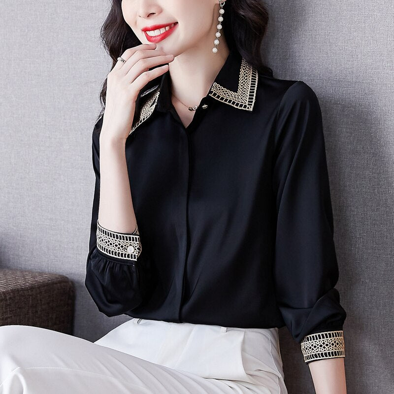 Autumn Long Sleeve Blouse Women Turn Down Collar Chiffon Blouse Shirt Tops Women Blusas Mujer De Moda 2021 Blouses Shirts F108