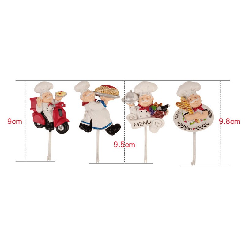 Creative Resin Hooks 3D Cartoon Chef Key Tools Hooks Waterproof Bathroom Kitchen Hook Hole-free Seamless Wall Decorative Hooks