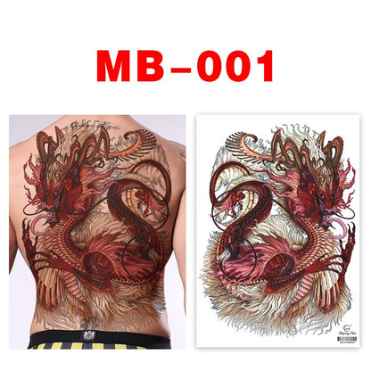 Big Temporary Tattoo Stickers Full Back Tiger Dragon Wolf Body Art Fake Tattoo Carp Waterproof Tattoo Men and Women