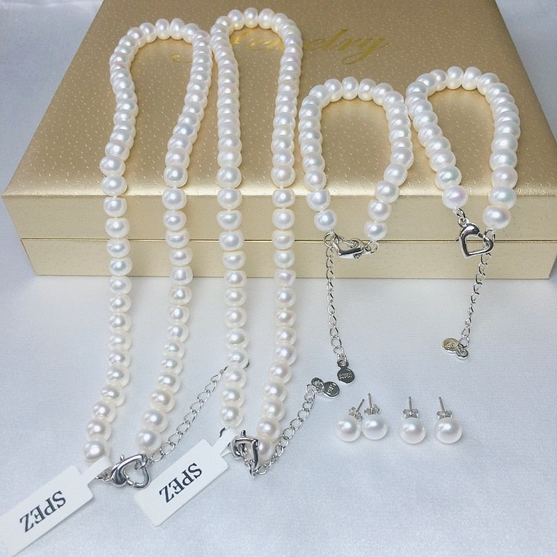 Pearl Jewelry Sets Genuine Natural Freshwater Pearl Necklace Bracelet 925 Sterling Silver Earrings For Women Gift 2021 Trend