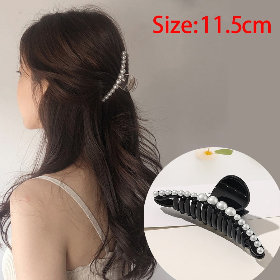 Haimeikang Acrylic Hair Claws Pearl Claw Clips For Woman Large Size Barrette Crab Ladies Fashion Hair Accessories