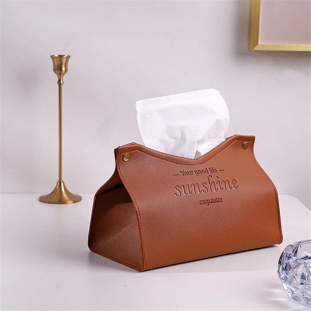 Nodic Environmental PU Leather Napkin Holder Foldable Tissue Box Home Office Waterproof Dustproof Storage Box Sundries Ontainer