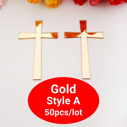 50pcs 9cm/ 7cm/5cm /4cm/ 3cm Height Cutting Mirrored Cross Shape Acrylic Sticker DIY Christening Home Decoration