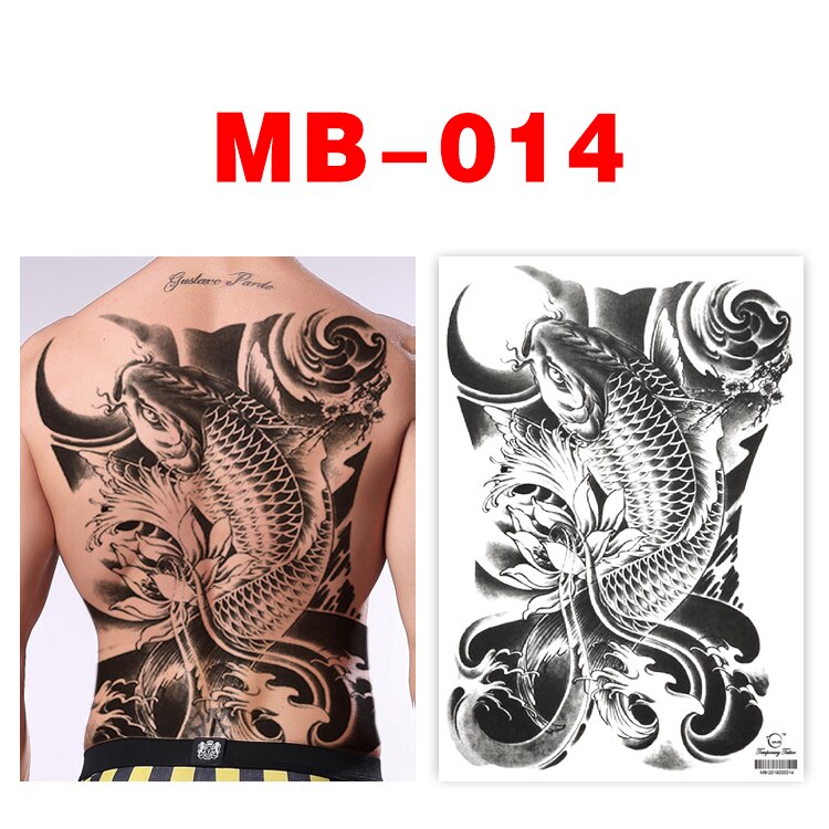 Big Temporary Tattoo Stickers Full Back Tiger Dragon Wolf Body Art Fake Tattoo Carp Waterproof Tattoo Men and Women